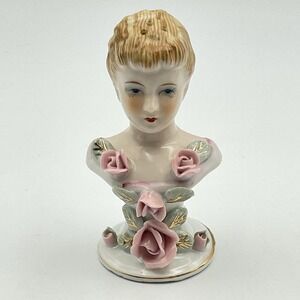 Vintage 1950s Ucagco Japan Victorian Woman Bust Porcelain Salt Pepper Shaker
